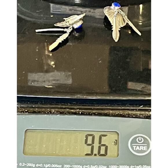 VTG Navajo Style Sterling Silver Feather Earrings w/ Blue Lapis Cabochon 9.6g - Picture 11 of 11